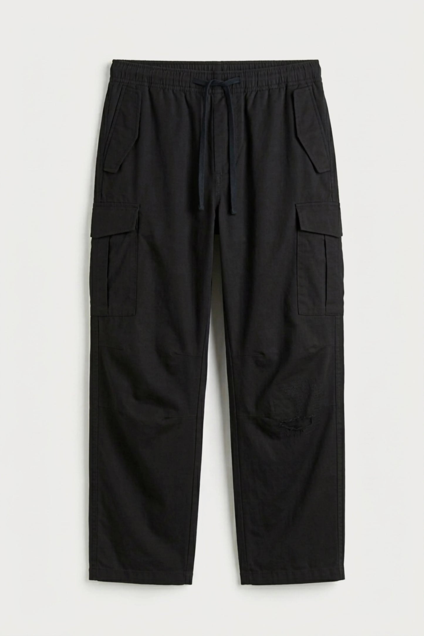 Men’s black loosefit twill cotton cargo pants