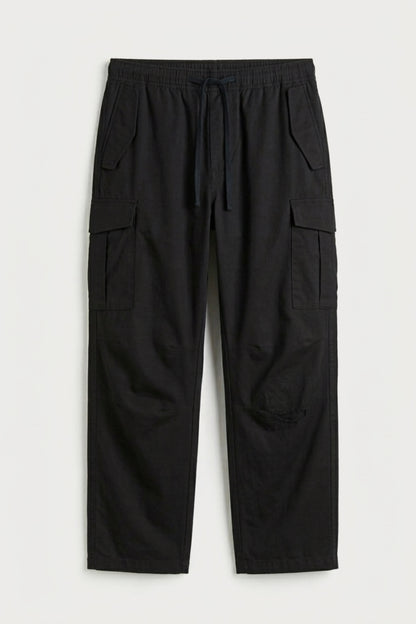 Men’s black loosefit twill cotton cargo pants