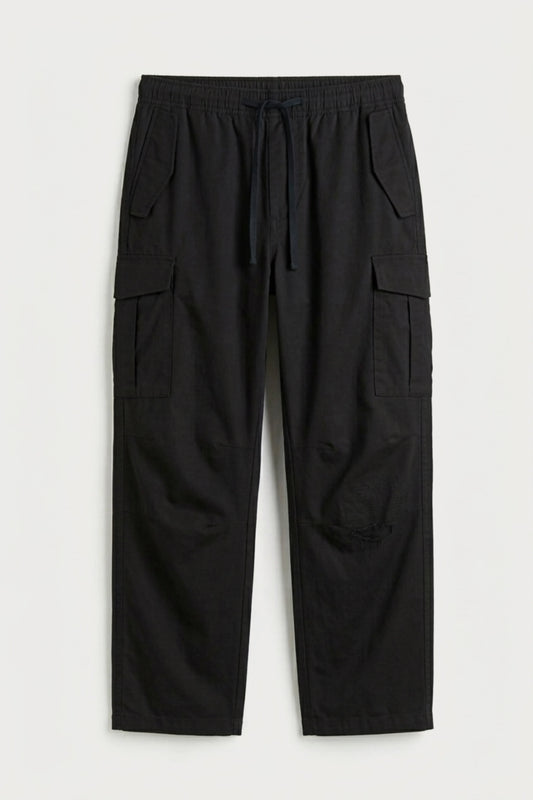 Men’s black loosefit twill cotton cargo pants