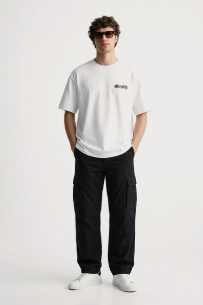 Men’s black loosefit twill cotton cargo pants
