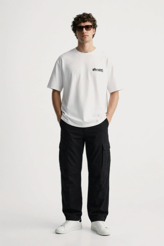 Men’s black loosefit twill cotton cargo pants