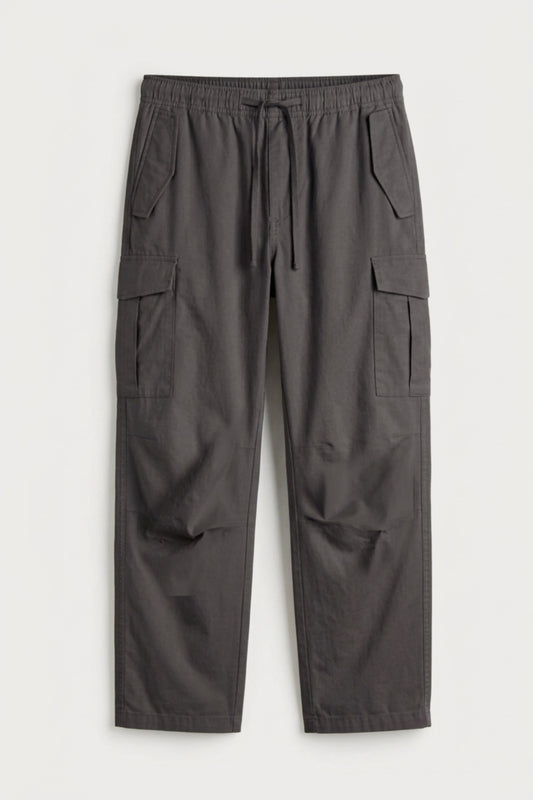 Men’s charcoal loosefit twill cotton cargo pants