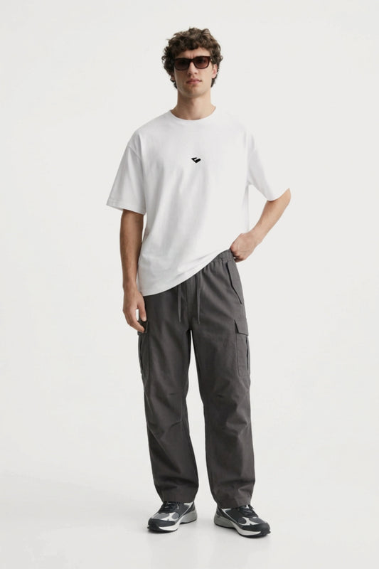 Men’s charcoal loosefit twill cotton cargo pants