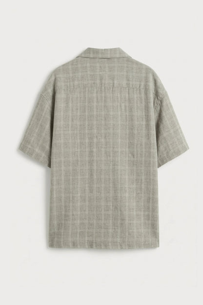 Men’s grey checked loosefit camp collar cotton shirt