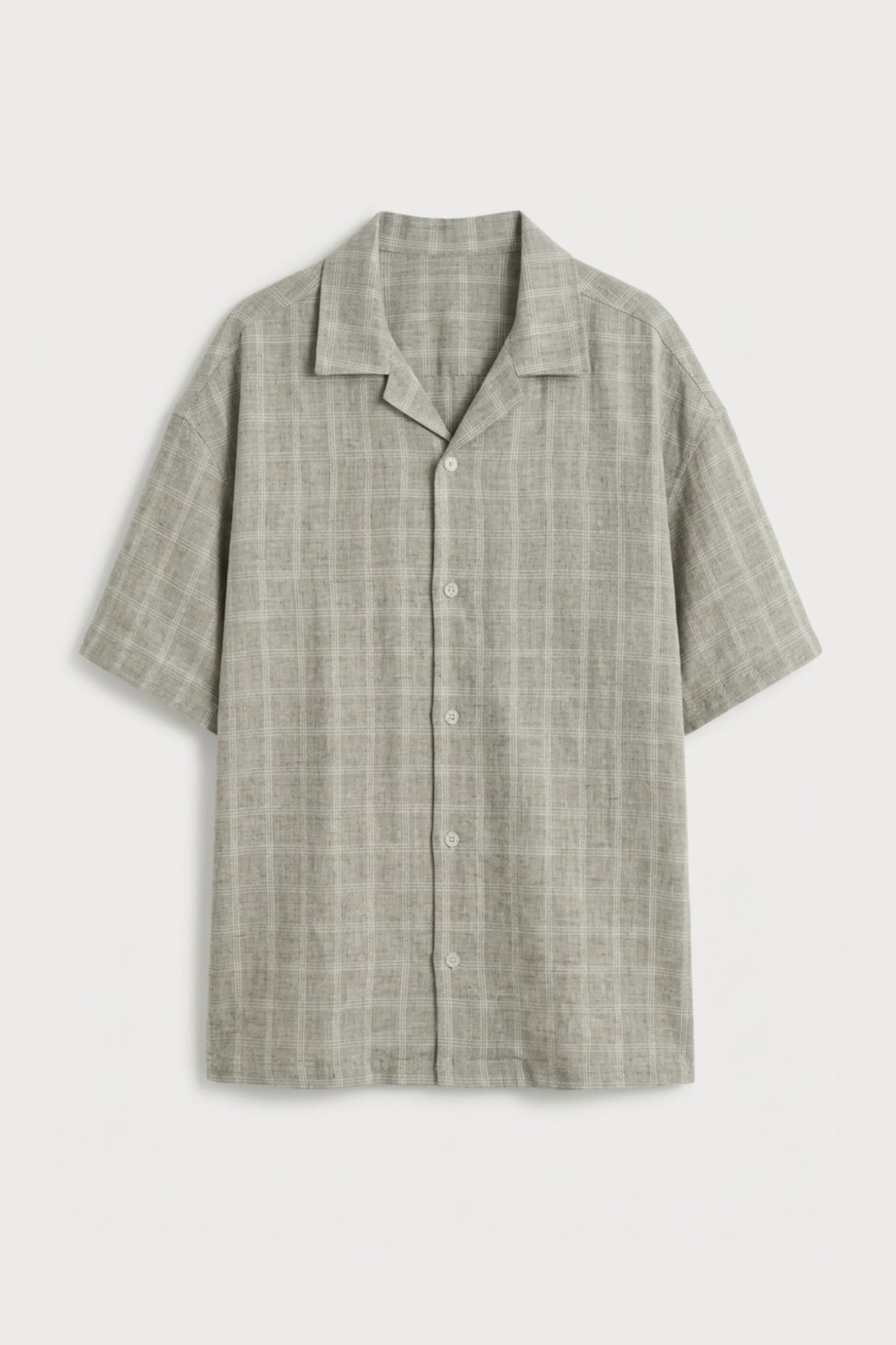 Men’s grey checked loosefit camp collar cotton shirt