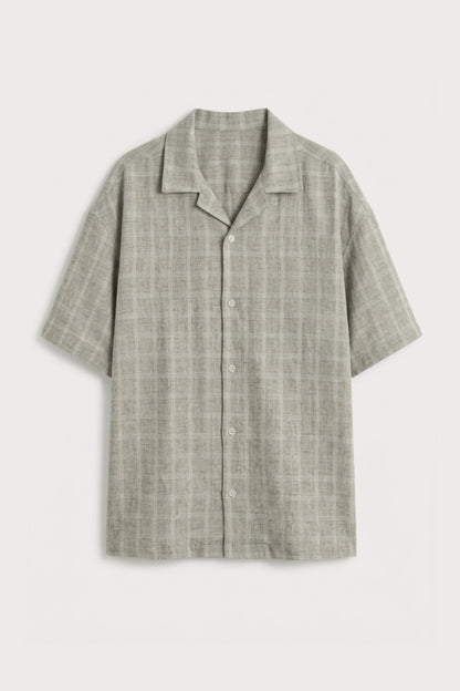 Men’s grey checked loosefit camp collar cotton shirt