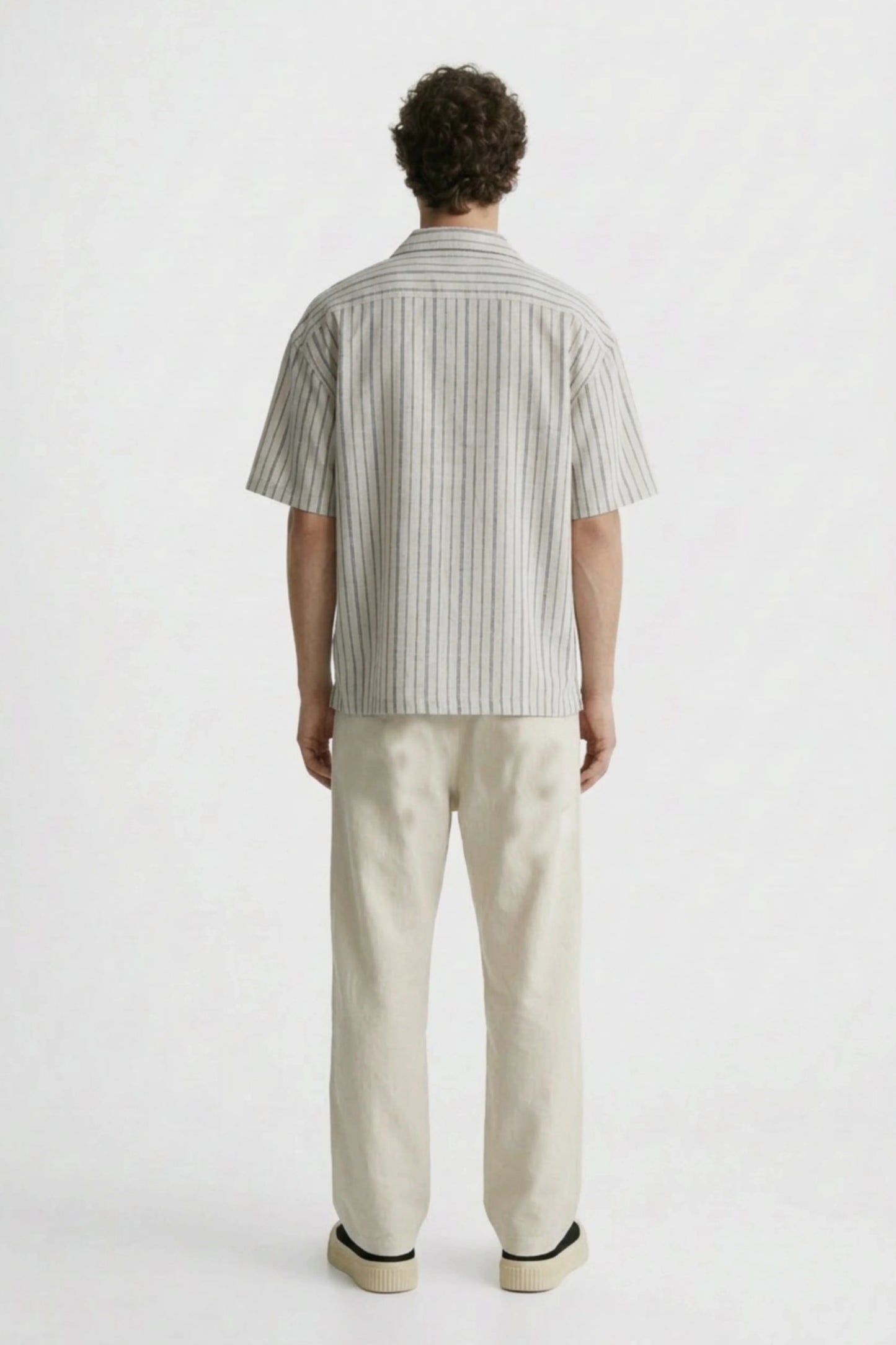 Men’s grey striped loosefit camp collar cotton shirt