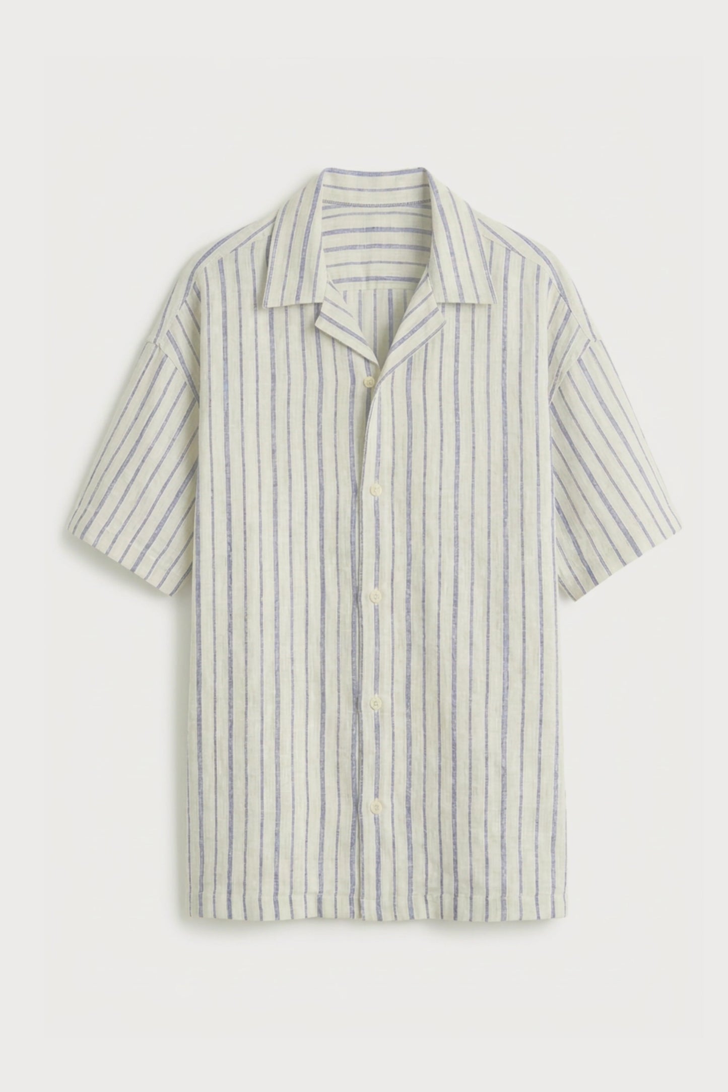 Men’s grey striped loosefit camp collar cotton shirt