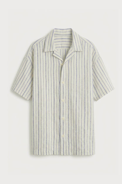 Men’s grey striped loosefit camp collar cotton shirt