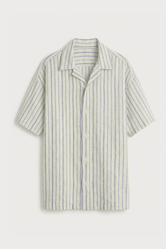 Men’s grey striped loosefit camp collar cotton shirt