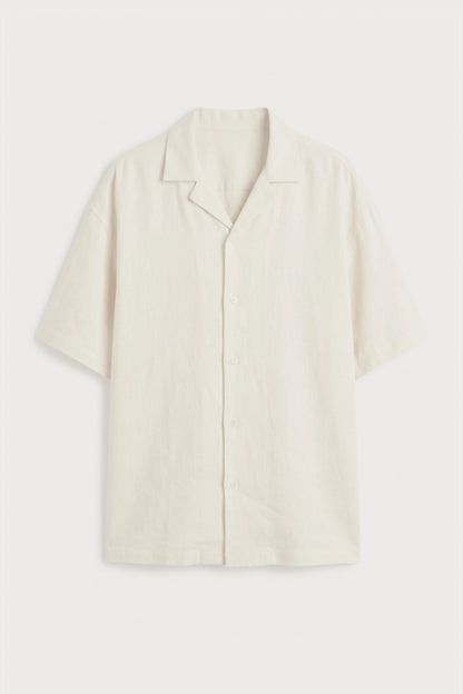 Men’s off white loosefit camp collar cotton shirt