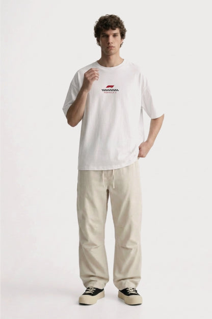 Men’s off white loosefit twill cotton joggers