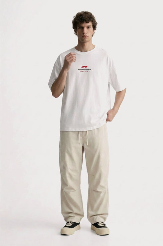 Men’s off white loosefit twill cotton joggers