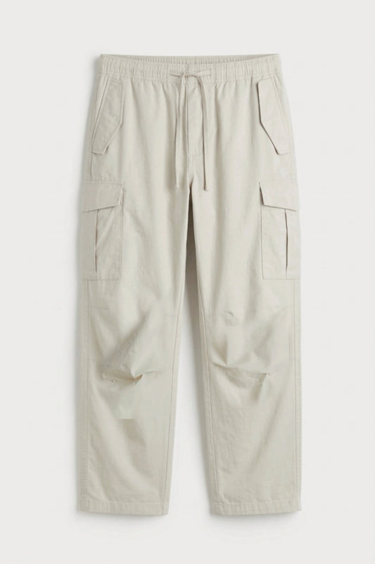 Men’s off white loosefit twill cotton cargo pants