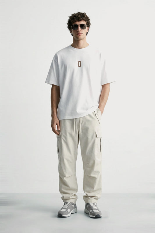 Men’s off white loosefit twill cotton cargo pants