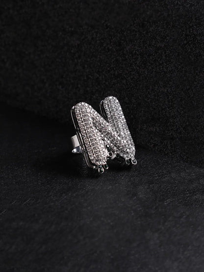 Bling N Alphabet Ring - Silver