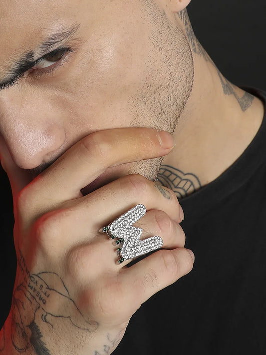 Bling W Alphabet Ring - Silver