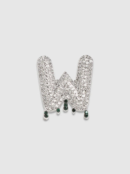 Bling W Alphabet Ring - Silver