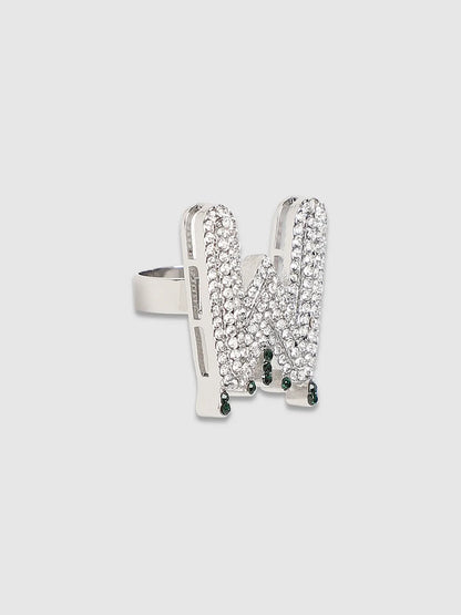 Bling W Alphabet Ring - Silver