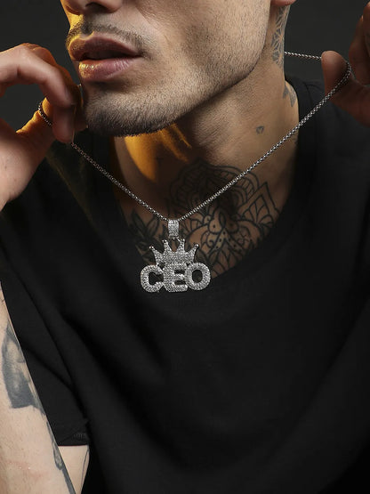 Mens-Crown-CEO-Pendant-Necklace-Silver