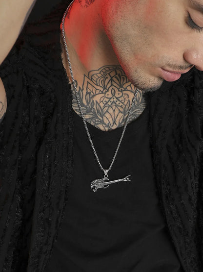 Demon Guitar Pendant with Chain - Silver