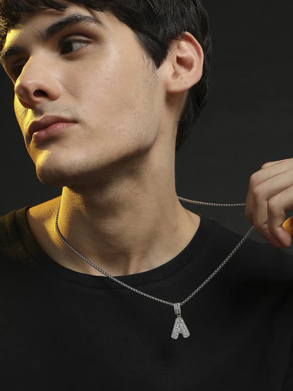 Embellished A Alphabet Pendant with Chain - Silver