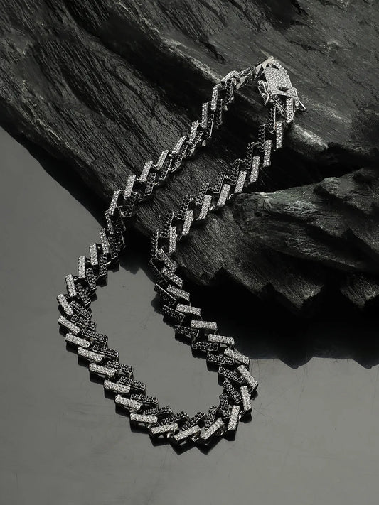 Embellished Contrast Chain - Black & Silver