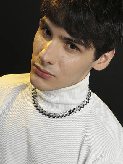 Embellished Contrast Chain - Black & Silver