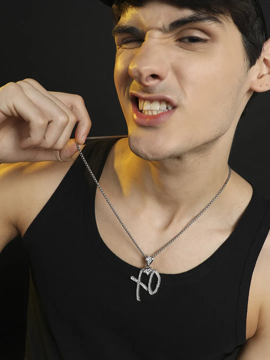 Embellished XO Pendant with Chain - Silver
