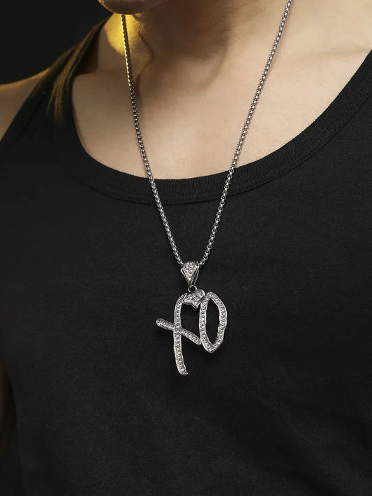 Mens-Embellished-XO-Pendant-Necklace-Silver