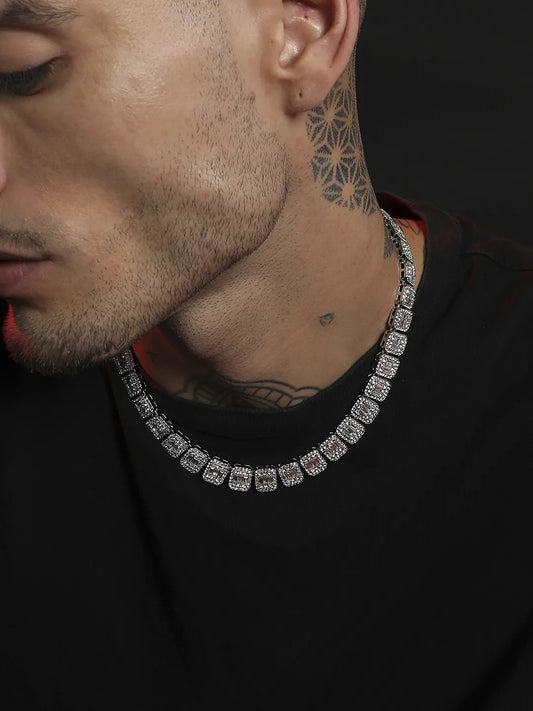 Geometric Bling Collar Chain - Silver