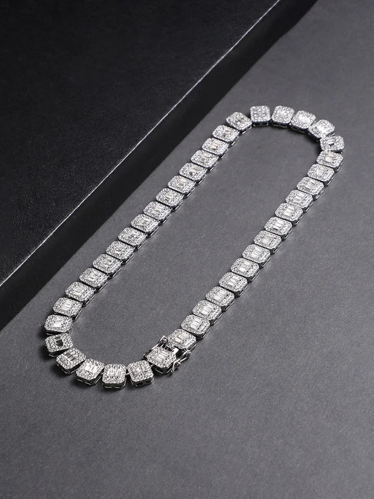 Geometric Bling Collar Chain - Silver