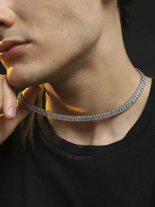 Geometric Stone Collar Chain - Silver