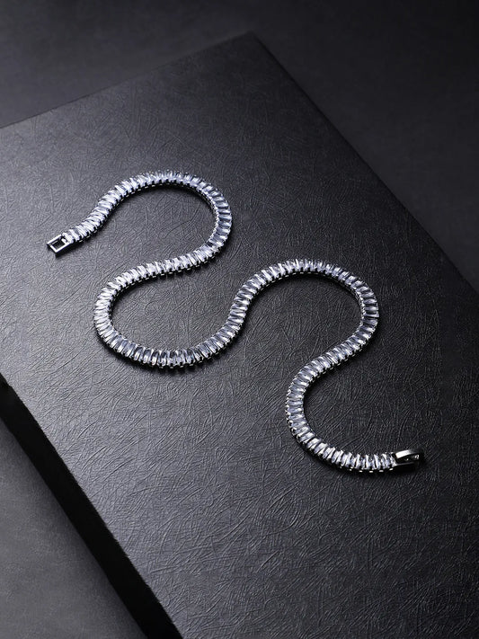 Geometric Stone Collar Chain - Silver