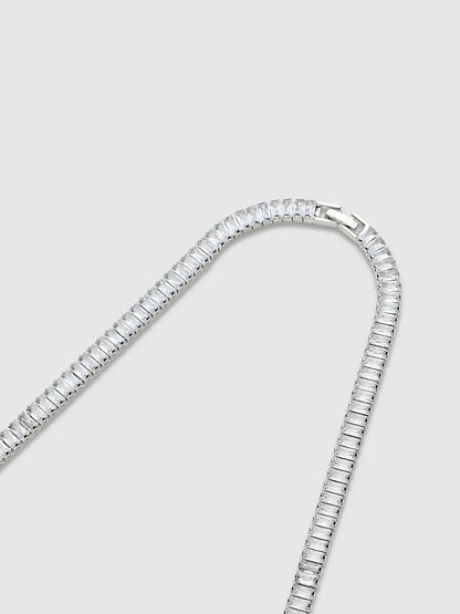 Mens-Geometric-Stone-Collar-Necklace-Silver