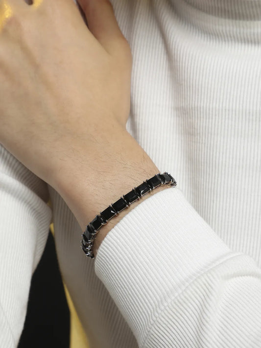Geometric Stone Tennis Bracelet - Charcoal Black
