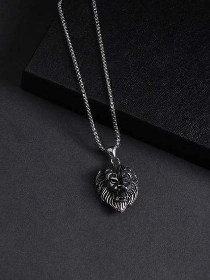 Lion Pendant with Chain - Silver