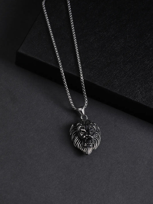 Lion Pendant with Chain - Silver