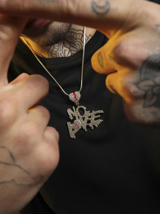 Mens-No-Love-Pendant-Necklace-Silver