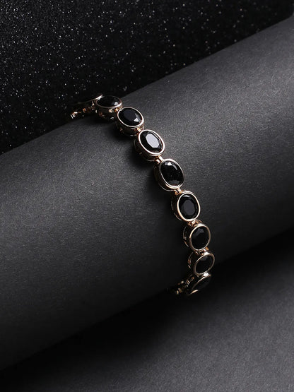 Oval Stone Tennis Bracelet - Charcoal Black