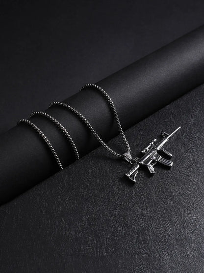 Rifle Gun Pendant with Chain - Silver