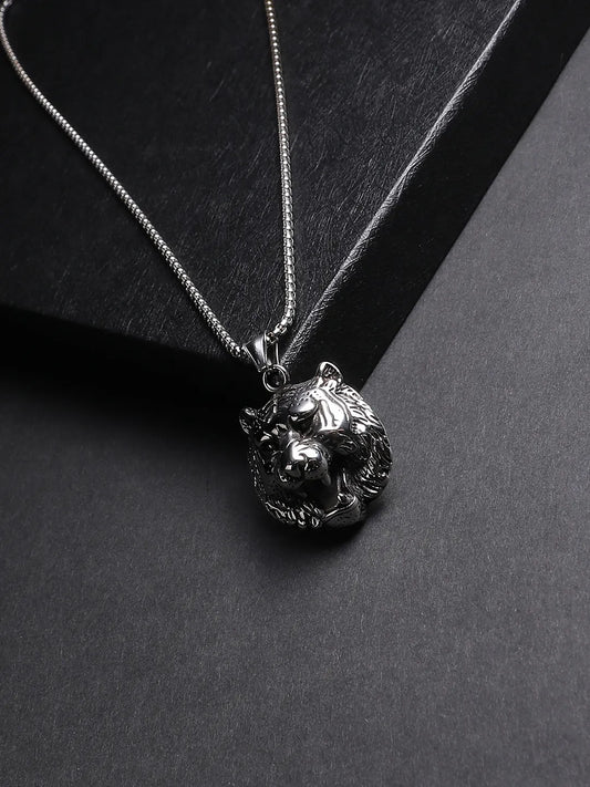 Tiger Pendant with Chain - Silver