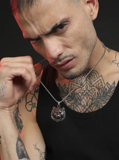 Tiger Pendant with Chain - Silver