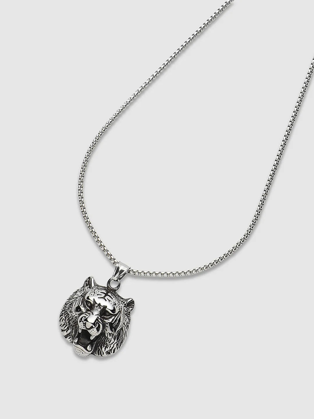 Tiger Pendant with Chain - Silver