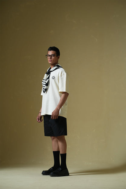Metanoia Printed Cream Oversized T-Shirt Main Character