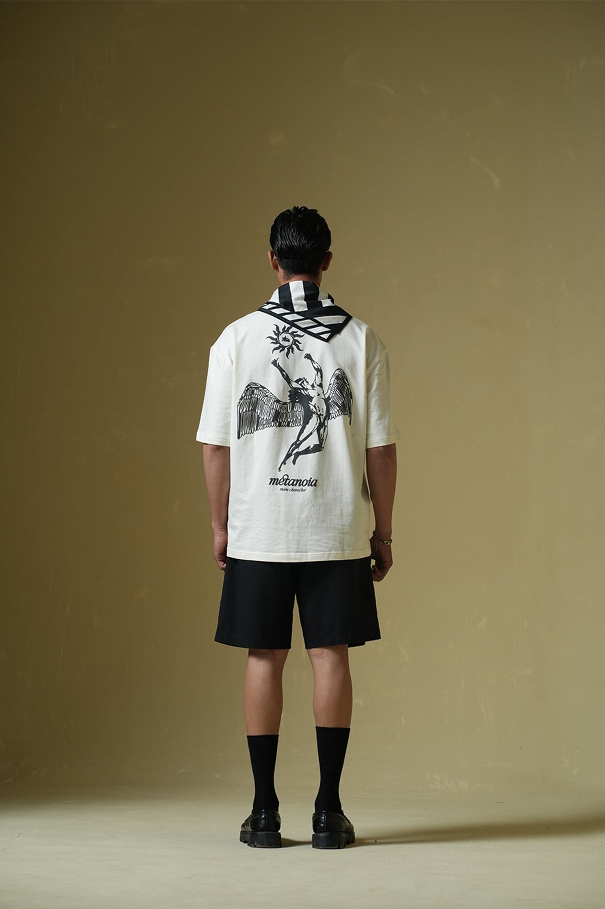 Metanoia Printed Cream Oversized T-Shirt Main Character