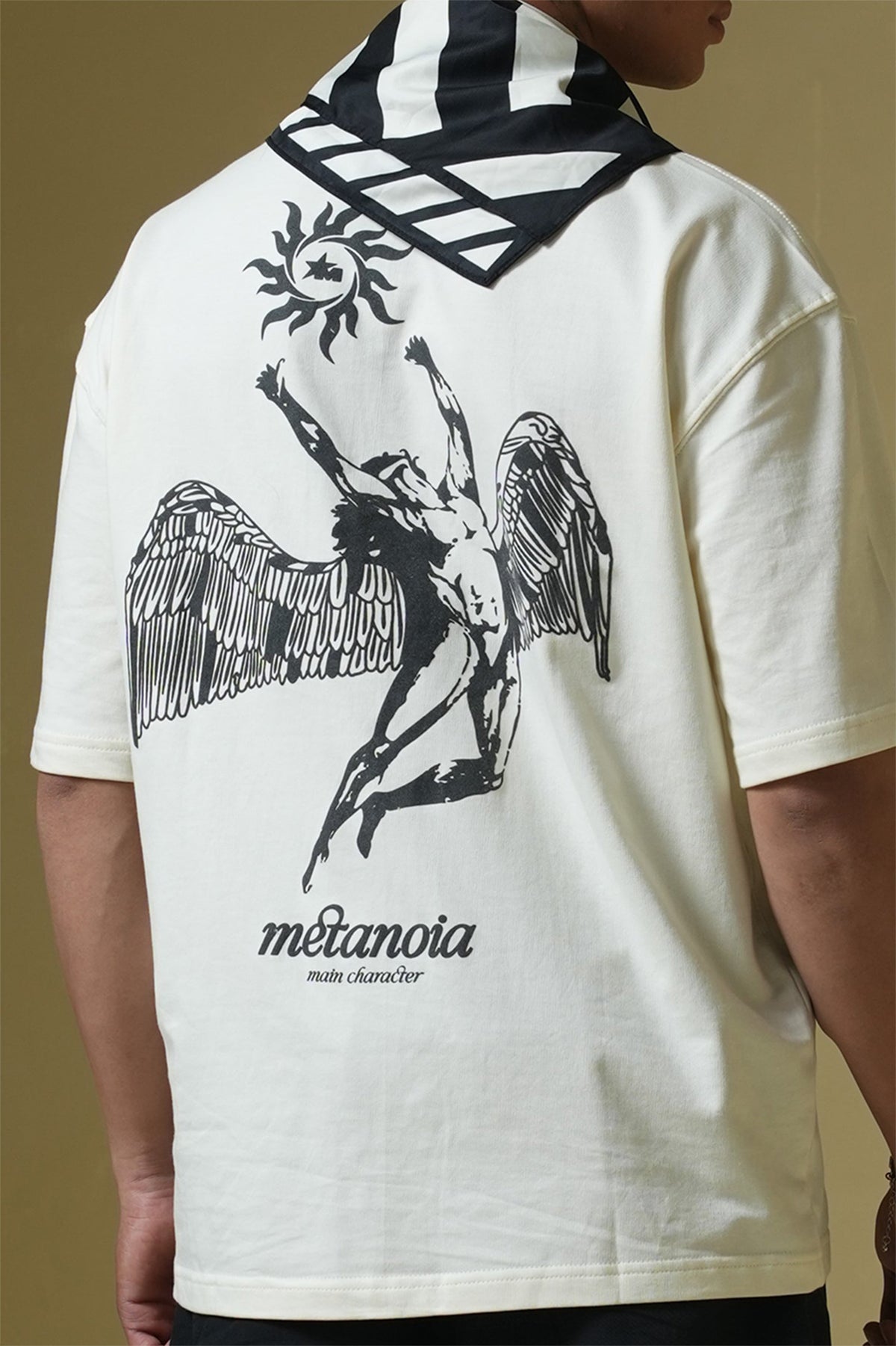 Metanoia Printed Cream Oversized T-Shirt Main Character