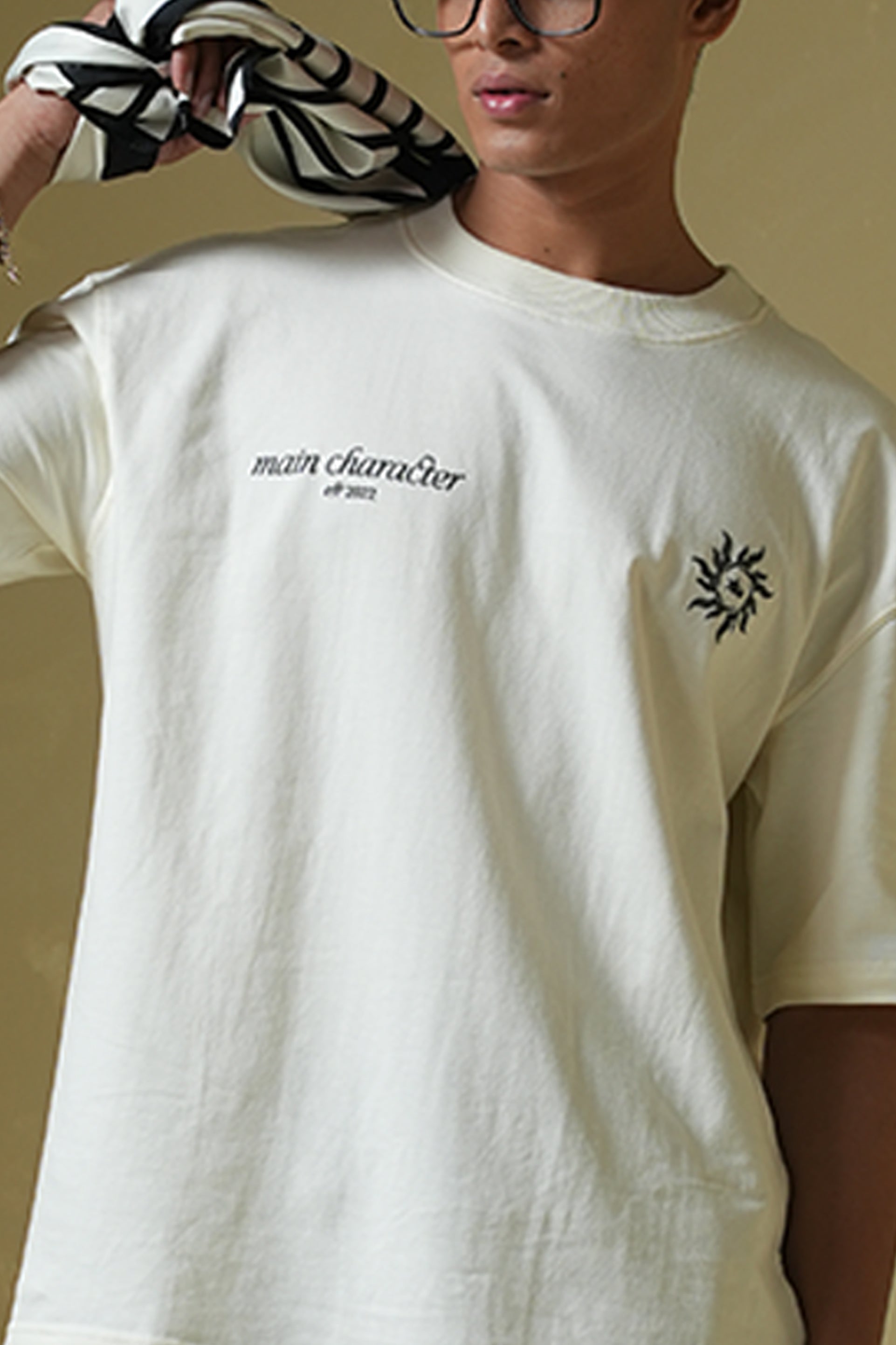 Metanoia Printed Cream Oversized T-Shirt Main Character
