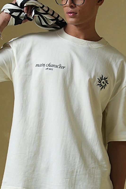 Metanoia Printed Cream Oversized T-Shirt Main Character