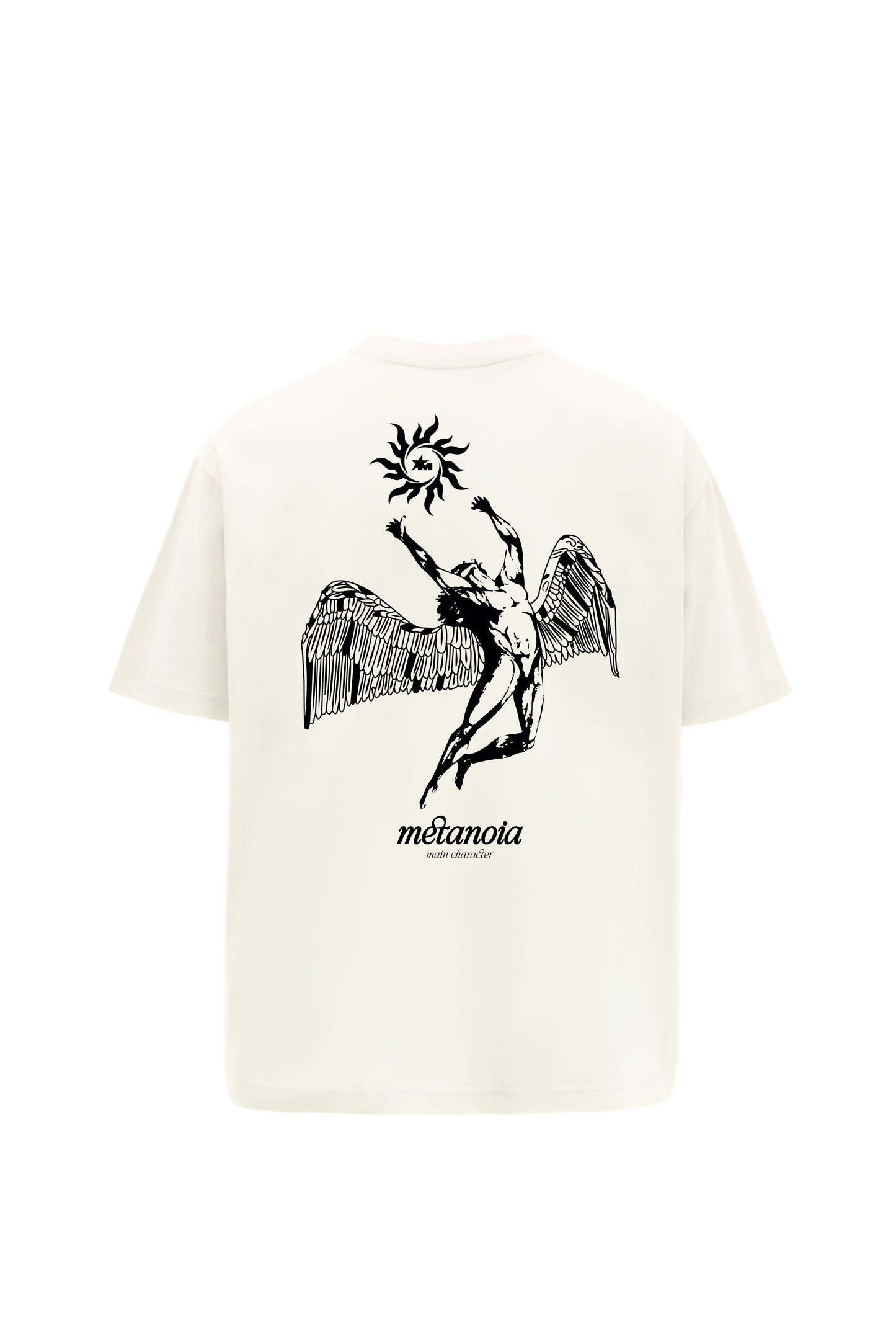 Metanoia Printed Cream Oversized T-Shirt Main Character